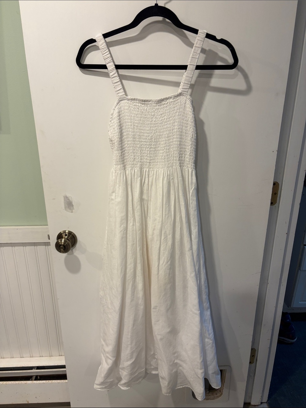J. Crew XS White Smocked Bodice Sundress lined spaghetti straps